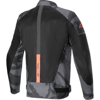 Alpinestars T-SP X Superair motorcycle jacket in black camo and red fluo with 2XL size, featuring protective armor and breathable fabric.
