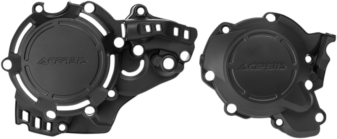 A black ACERBIS X-Power Cover Kit for KTM and Husqvarna motorcycles, showing the body cover with branding and mounting details.