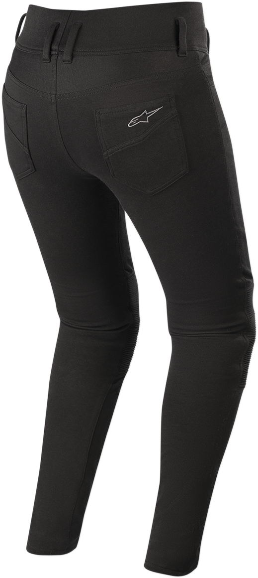 Black Alpinestars Stella Banshee Long Pants for women, size small, featuring durable motorcycle riding gear details.