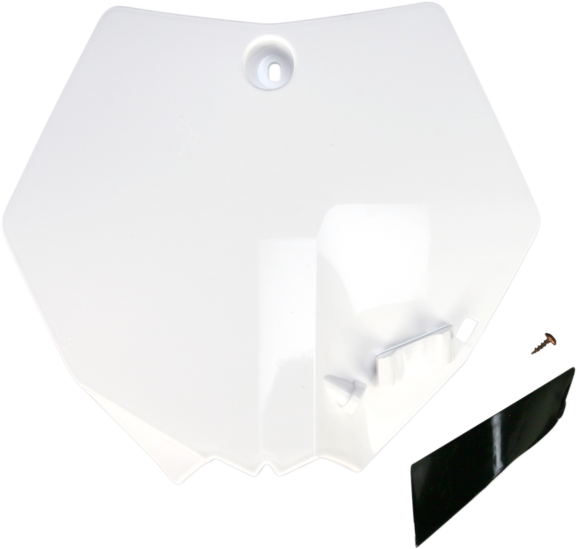 White Acerbis front number plate body part with mounting holes, designed for motorcycle use, featuring brand and product details.