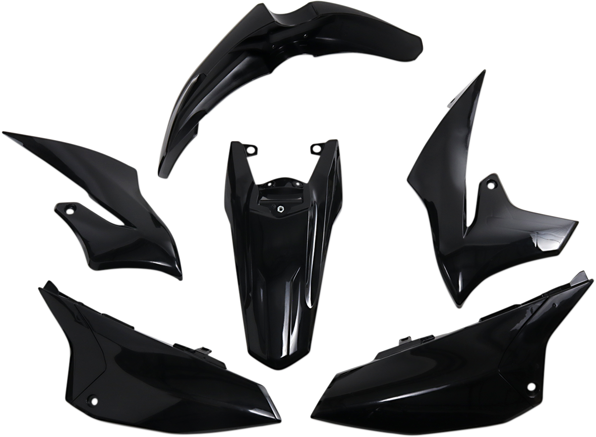 Black Acerbis standard replacement body kit for motorcycles, featuring sleek body panels and durable construction.