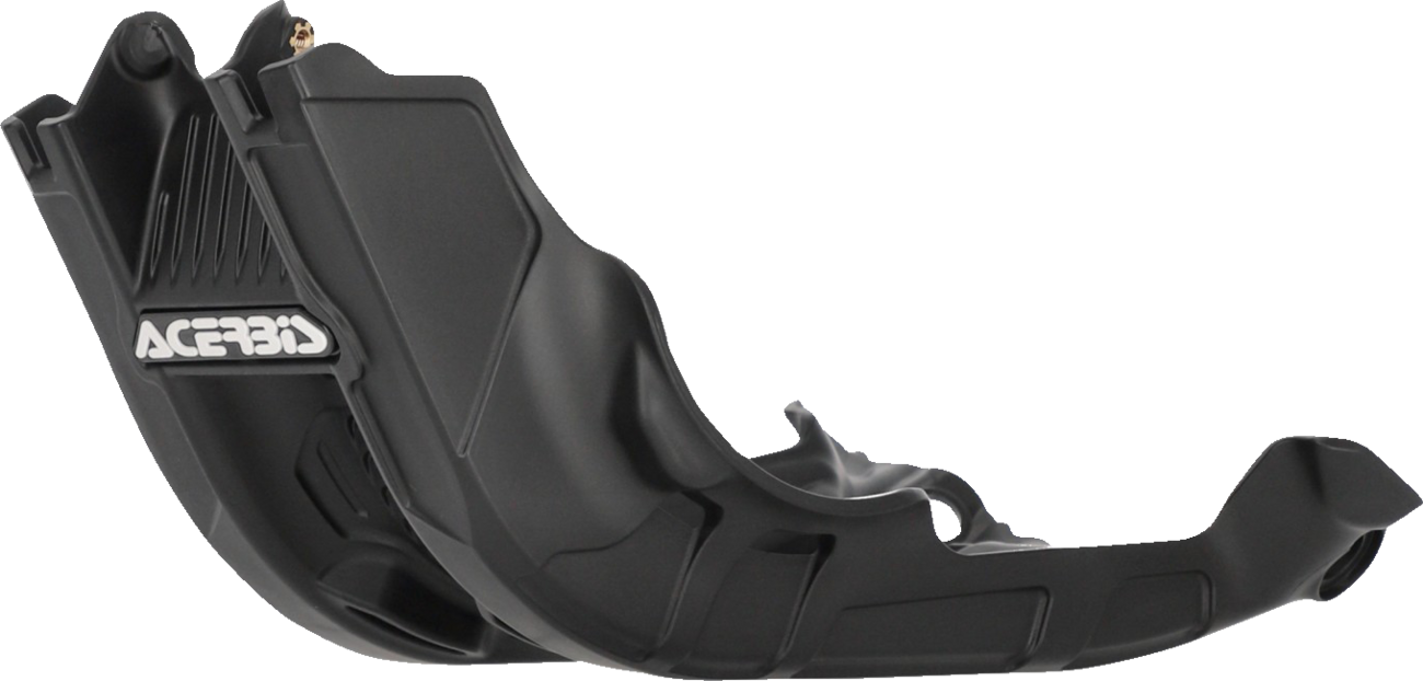 Black ACERBIS skid plate for KTM motorcycle, body protection part, durable and designed for off-road riding.