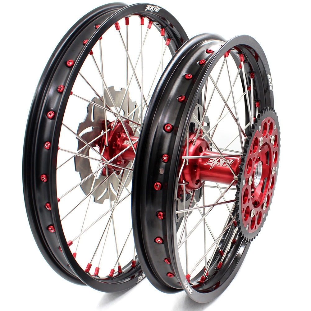 KKE 21&18 21&19 Wheels Set for HONDA XR650R 2000-2008 Red Nipple Discs