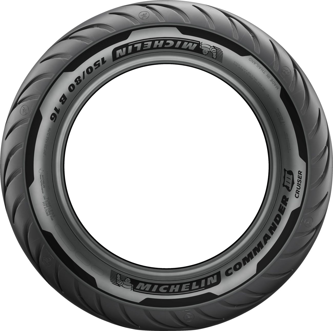 Rear Michelin Commander III tire for motorcycles, size 130/90B16, with 73H load and speed rating, shown with tread details.