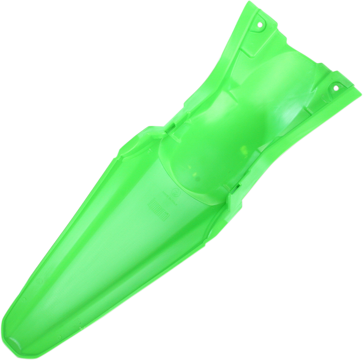 Green Acerbis rear fender for bikes, mounted on the body, with visible mounting points and a sleek, curved design.