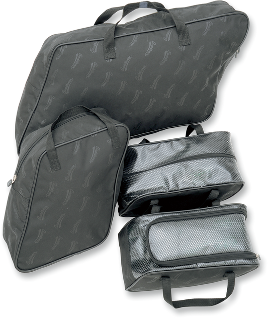 Bill's Exhausts Saddlemens saddlebag liner for seats, shown in the image with durable fabric and secure attachment features.