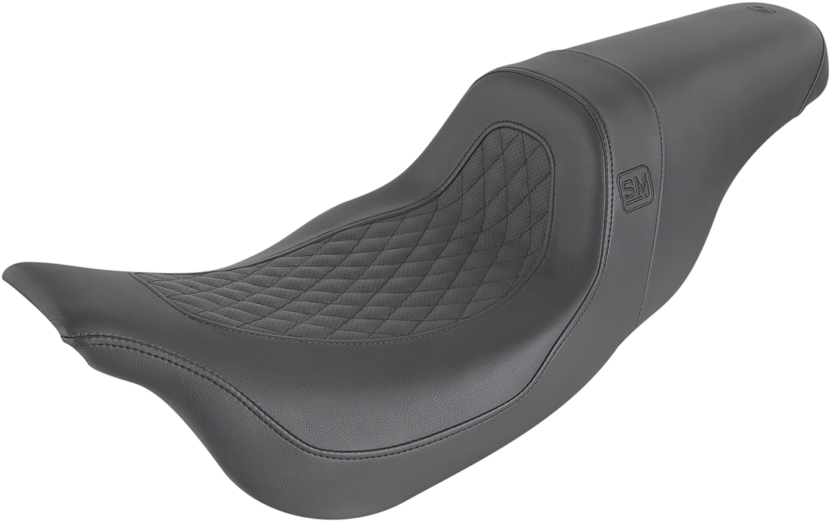 Black SADDLEMEN Speed Merchant Pro Series motorcycle seat for FL models '08-'22, with sleek design and contoured shape.