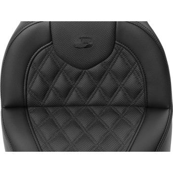 SADDLEMEN Roadsofa™ motorcycle seat with backrest, lattice stitch detail, compatible with FXBR/S 2018-2020 models.