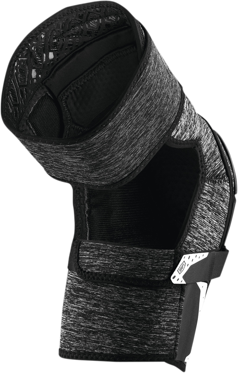 Gray and black 100% Fortis Knee Guards by Bill's Exhausts, size S/M, with padded protective design for knee support.