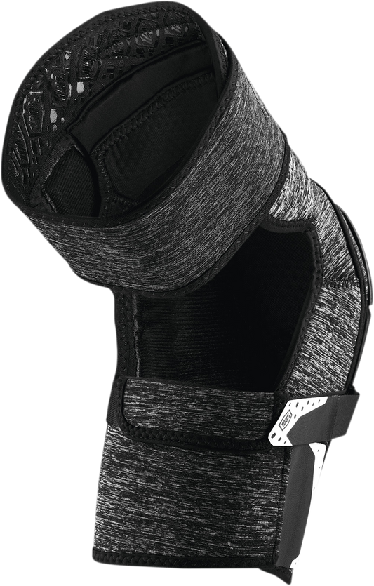 Gray and black 100% Fortis Knee Guards by Bill's Exhausts, size S/M, with padded protective design for knee support.