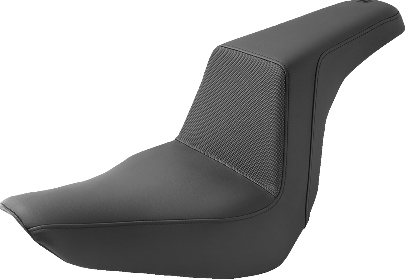 Black SADDLEMEN Step-Up Seat with gripper surface, designed for motorcycle comfort and style.