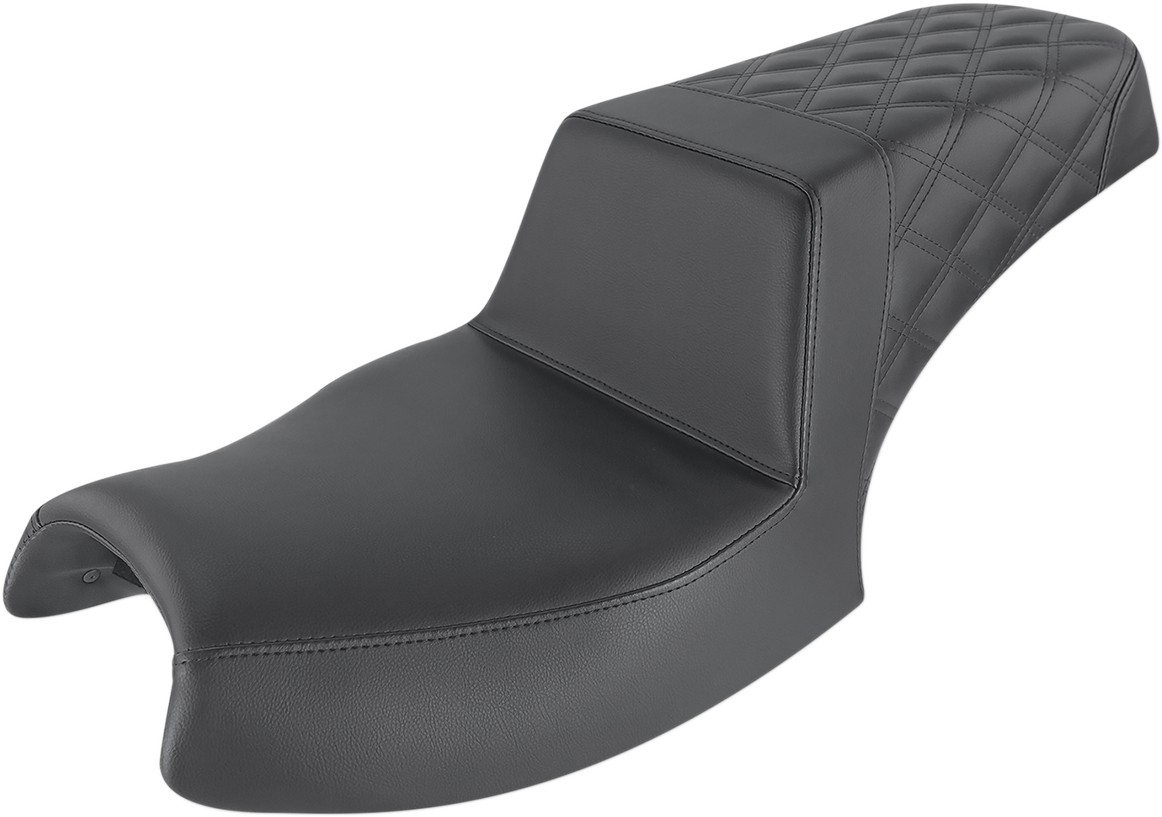 Black SADDLEMEN Step Up Seat for Challenger I20-06-173, front smooth and rear lattice design, designed for motorcycle seating comfort.