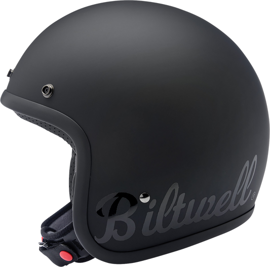 Bill's Exhausts BILTWELL Bonanza helmet in flat black, 2XL size, featuring a sleek motorcycle helmet design.