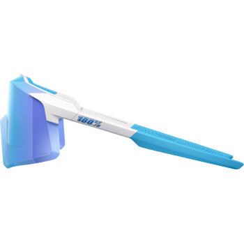 Bill's Exhausts Aerocraft sunglasses with matte white frames and HiPER blue lenses, showcasing a sleek, modern design.