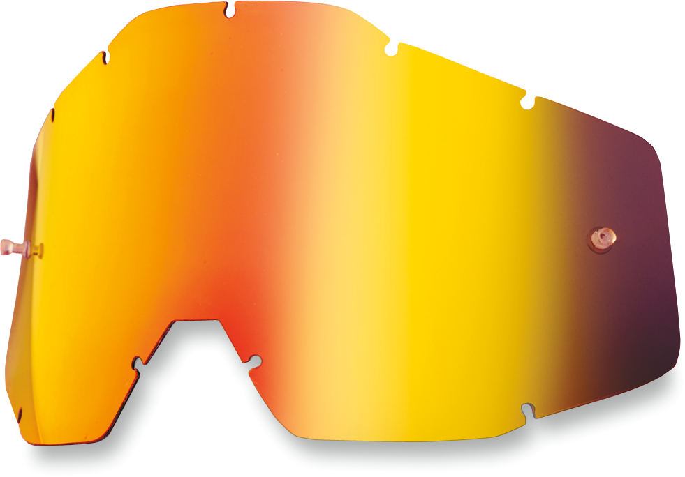Red mirror lens for Accuri, Strata, Racecraft goggles by Bill's Exhausts, featuring a sleek tinted surface and durable frame.