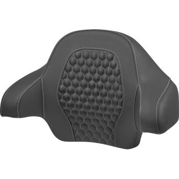 SADDLEMEN Tour Pack Backrest Pad with honeycomb design and silver stitching for FLH/FLT models 2014-2024, by Bill's Exhausts