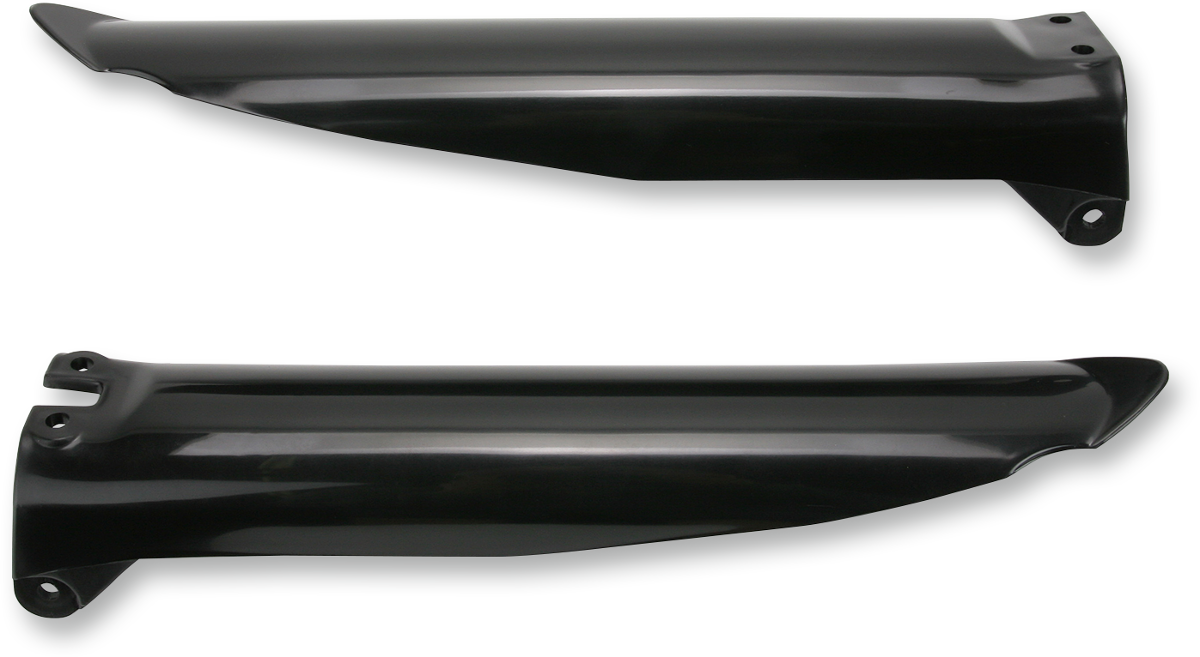 Black Acerbis lower fork covers for motorcycle front forks, designed for durability and protection.