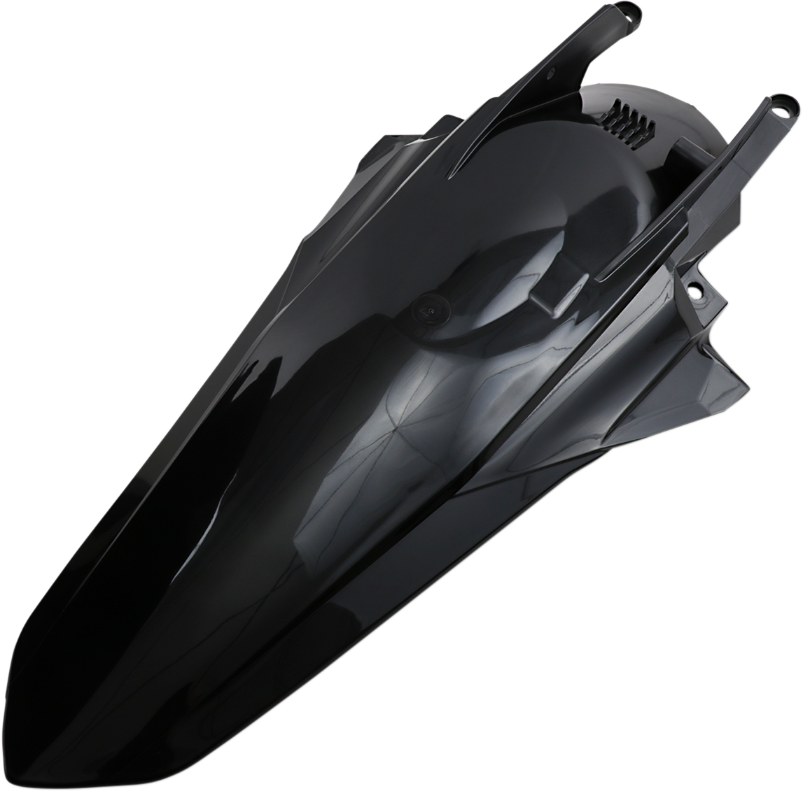 Acerbis black rear fender for bikes, made of durable plastic, designed to fit motorcycle models, with a sleek and sturdy appearance.