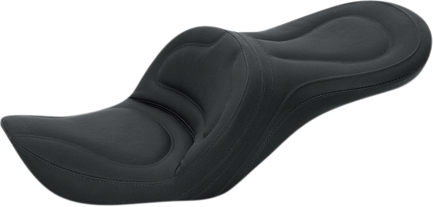 Black SADDLEMEN Explorer motorcycle seat without backrest, stitched design for FXR models, by Bill's Exhausts.