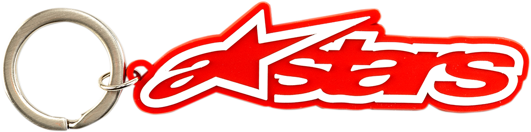 Alpinestars Blaze red and white protective gear key fob with brand logo, designed for motorbike enthusiasts.