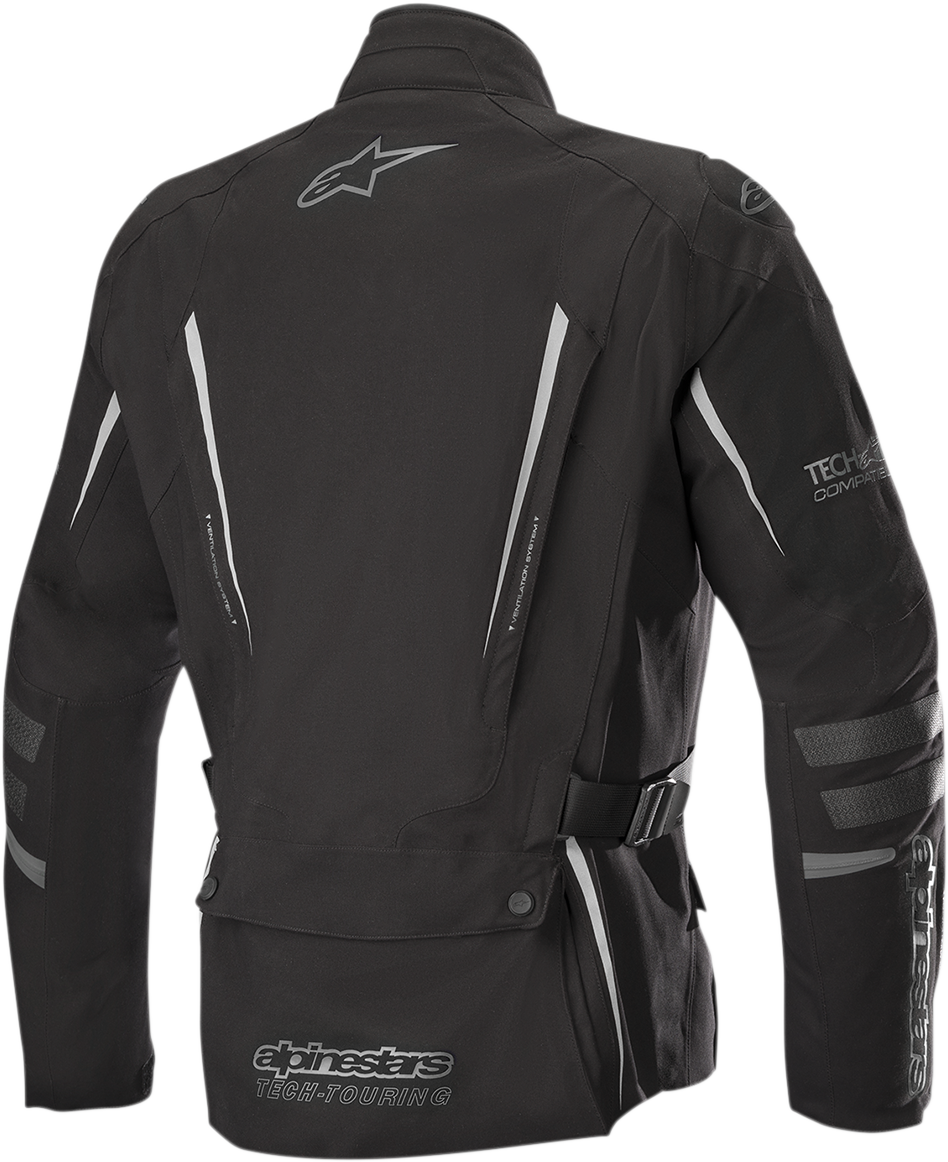 Alpinestars Yaguara Drystar® motorcycle jacket in black, XL size, featuring protective armor and durable textile construction.