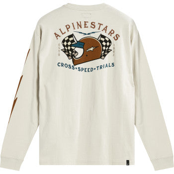 Alpinestars full face long-sleeve T-shirt in off-white, medium size, featuring brand logo and detailed design on the fabric.