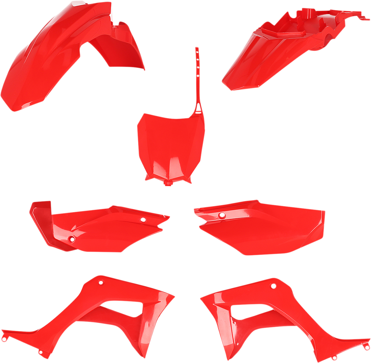Acerbis full replacement body kit in red, designed for motorcycle customization, featuring sleek, aerodynamic body panels.