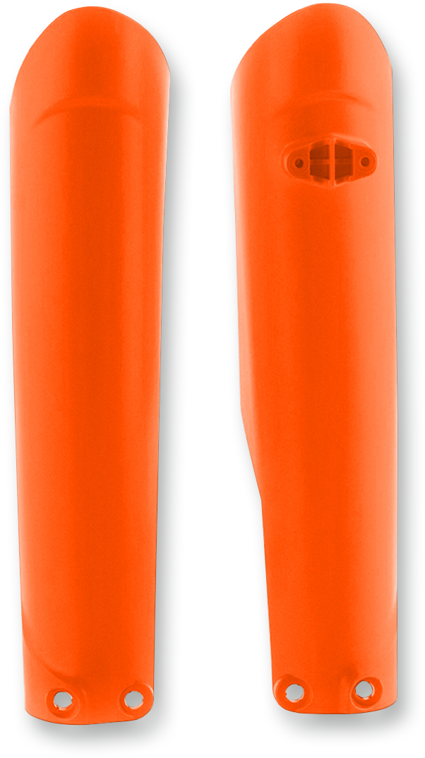 Acerbis orange lower fork covers for inverted forks, motorcycle body parts, with a sleek orange finish and brand details.
