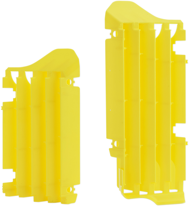 Yellow Acerbis radiator louvers for Suzuki motorcycles, showcasing the body part with the brand logo visible.