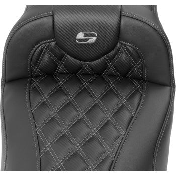 SADDLEMEN Roadsofa™ Extended Reach Seat - without Backrest - Lattice Stitch - Dark Gray Stitch - FL/FX '23-'24 823-07-20702 - Howling Moto