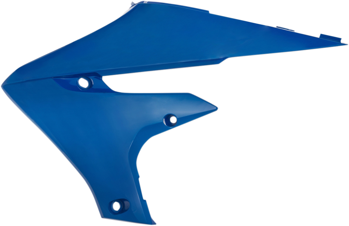 Blue ACERBIS radiator shrouds for motorcycle body, featuring sleek design and vibrant color for enhanced engine cooling and style.