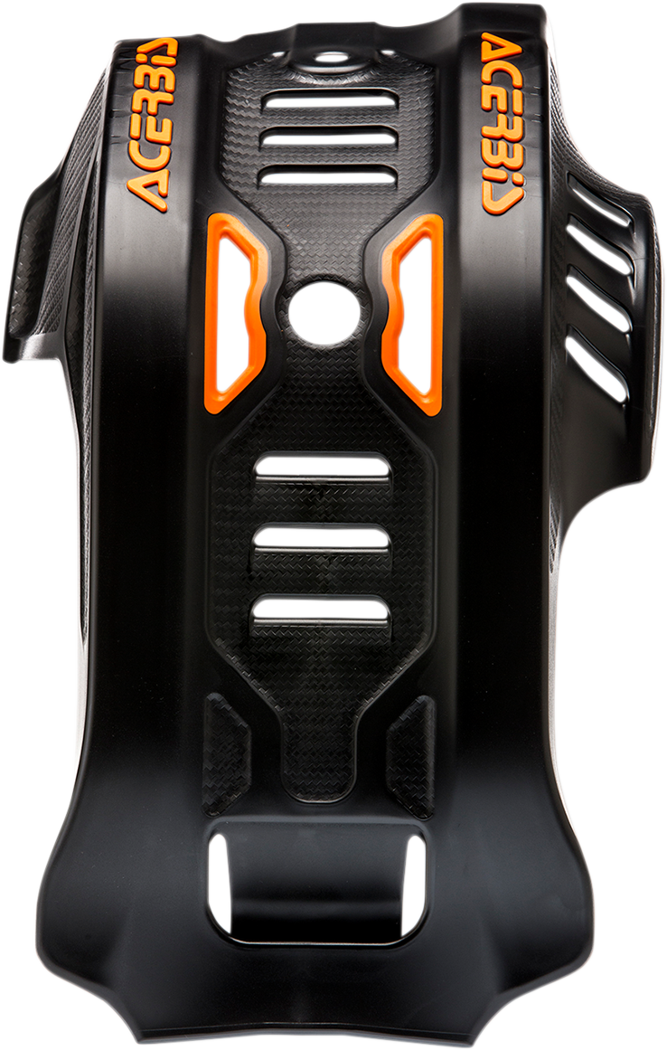 ACERBIS black KTM skid plate body protection for off-road motorcycles, designed to shield bike underside during riding.
