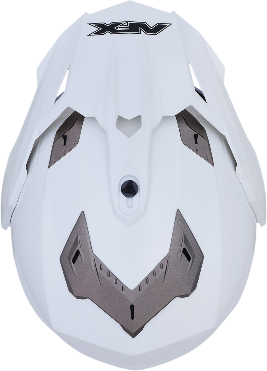 Pearl white AFX FX-39DS Peak helmet with screws, showcasing a sleek motorcycle helmet design.