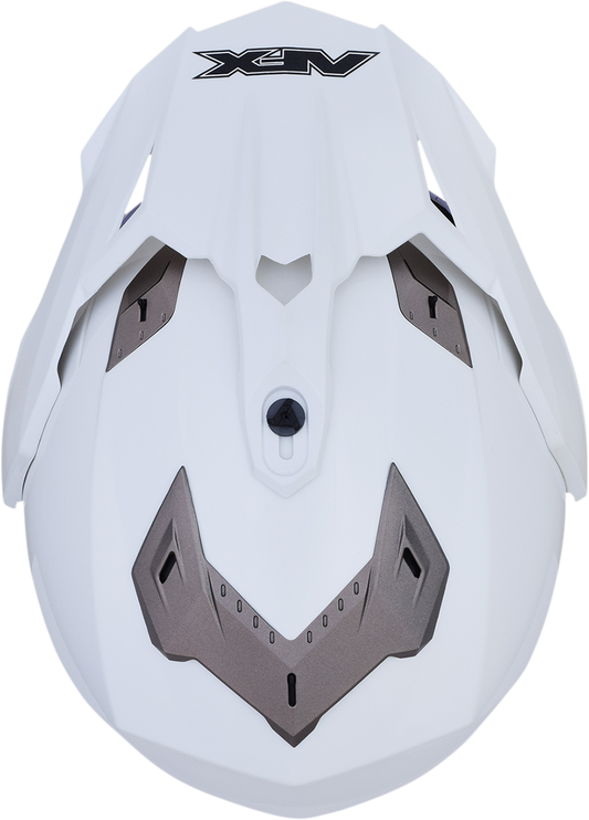 Pearl white AFX FX-39DS Peak helmet with screws, showcasing a sleek motorcycle helmet design.