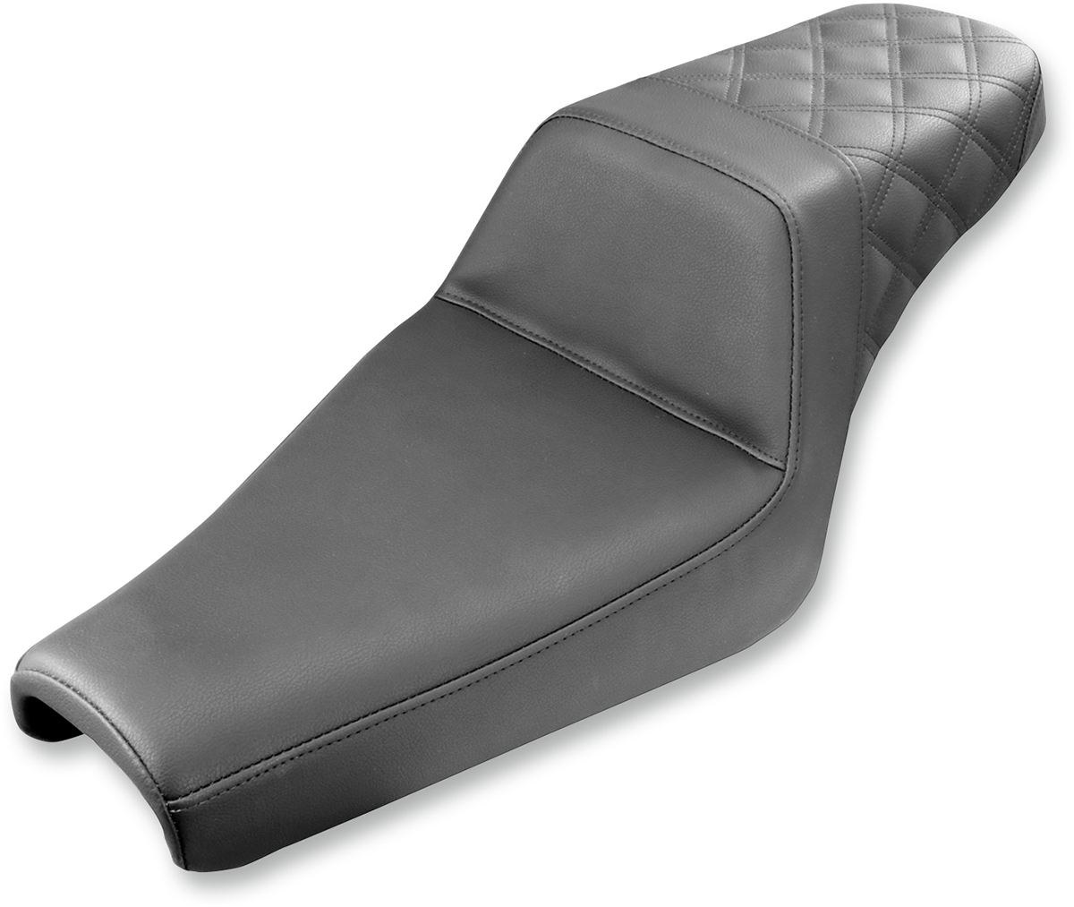 Black SADDLEMEN Step-Up Seat with rear lattice stitch for XL motorcycles, designed for comfort and style.