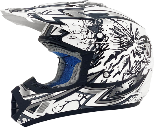 Matte white AFX FX-17Y Butterfly helmet in medium size, featuring aerodynamic design and safety features, by Bill's Exhausts.