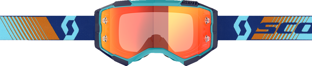 Scott Fury Goggle in royal blue and orange with orange lenses, designed for motocross or off-road riding.