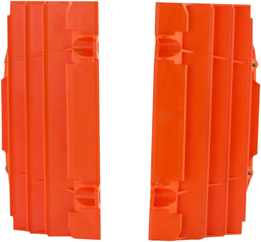 Orange ACERBIS radiator louvers for Husqvarna and KTM motorcycles, featuring durable body protection and vibrant color.