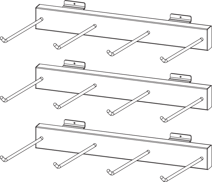 ICON Slatwall Display Fixture with 3 hooks from Bill's Exhausts, designed for retail display and easy product organization.