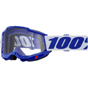 Blue Accuri 2 goggles by Bill's Exhausts with clear lenses, designed for safety and comfort in protective eyewear.