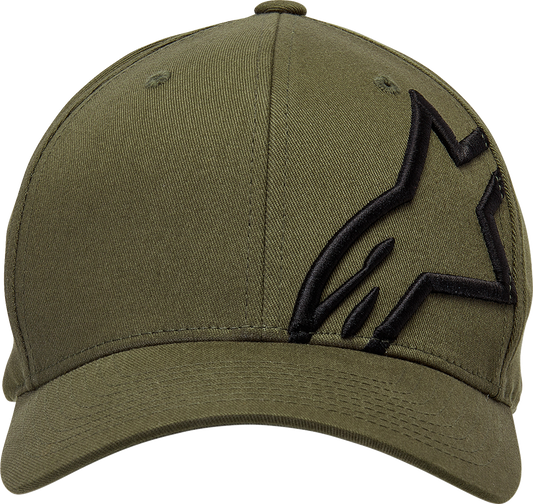 Black and military green Alpinstars Corp Shift 2 hat with large XL size, featuring a structured design and brand logo on the front.
