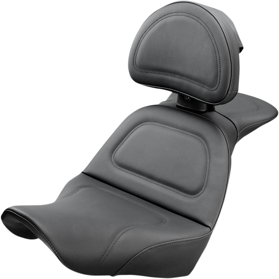 Bill's Exhausts SADDLEMEN Explorer Seat with driver backrest for FXLR/FLSB 2018-2022 motorcycle, featuring comfortable leather upholstery.