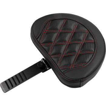 Red SADDLEMEN Roadsofa™ extended reach motorcycle seat with backrest and lattice stitch detailing for FLTR/FLHX 2023-2024.