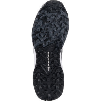 Alpinestars Meta XR v2 black, white, and dark gray motorcycle shoes with branding and textured design in US 10.5 size.