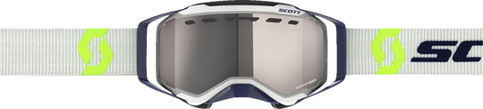 Scott Prospect snow goggles with gray and yellow frame, enhancer silver chrome lenses, designed for winter sports and snowboarding.