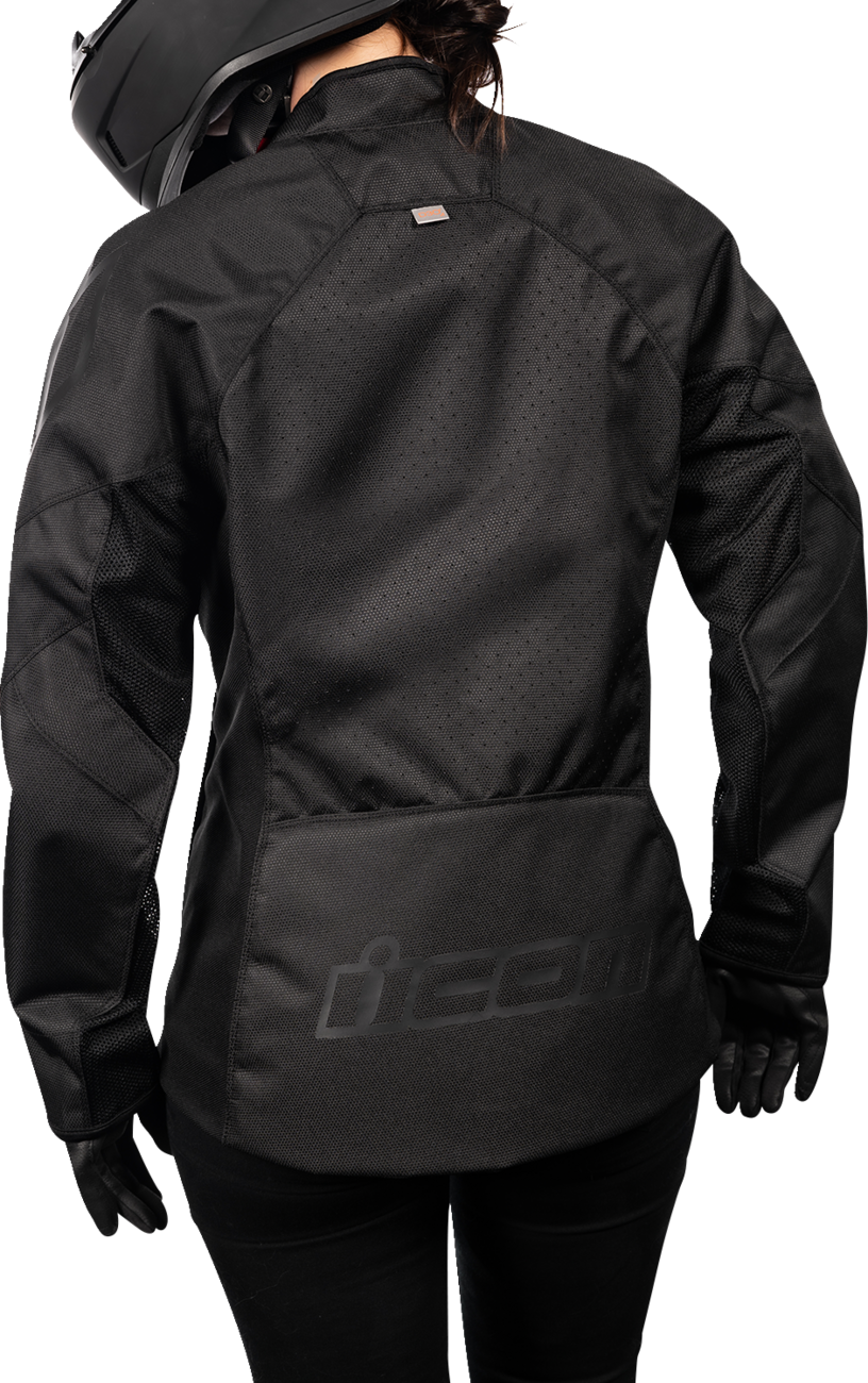 Black ICON Women's Hooligan™ CE Jacket in 3XL, featuring sleek design and protective gear, by Bill's Exhausts.