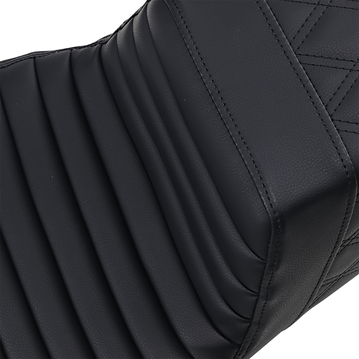 Black SADDLEMEN Step-Up Seat with front tuck-n-roll and rear lattice stitch for Harley FL models 2008-2023.