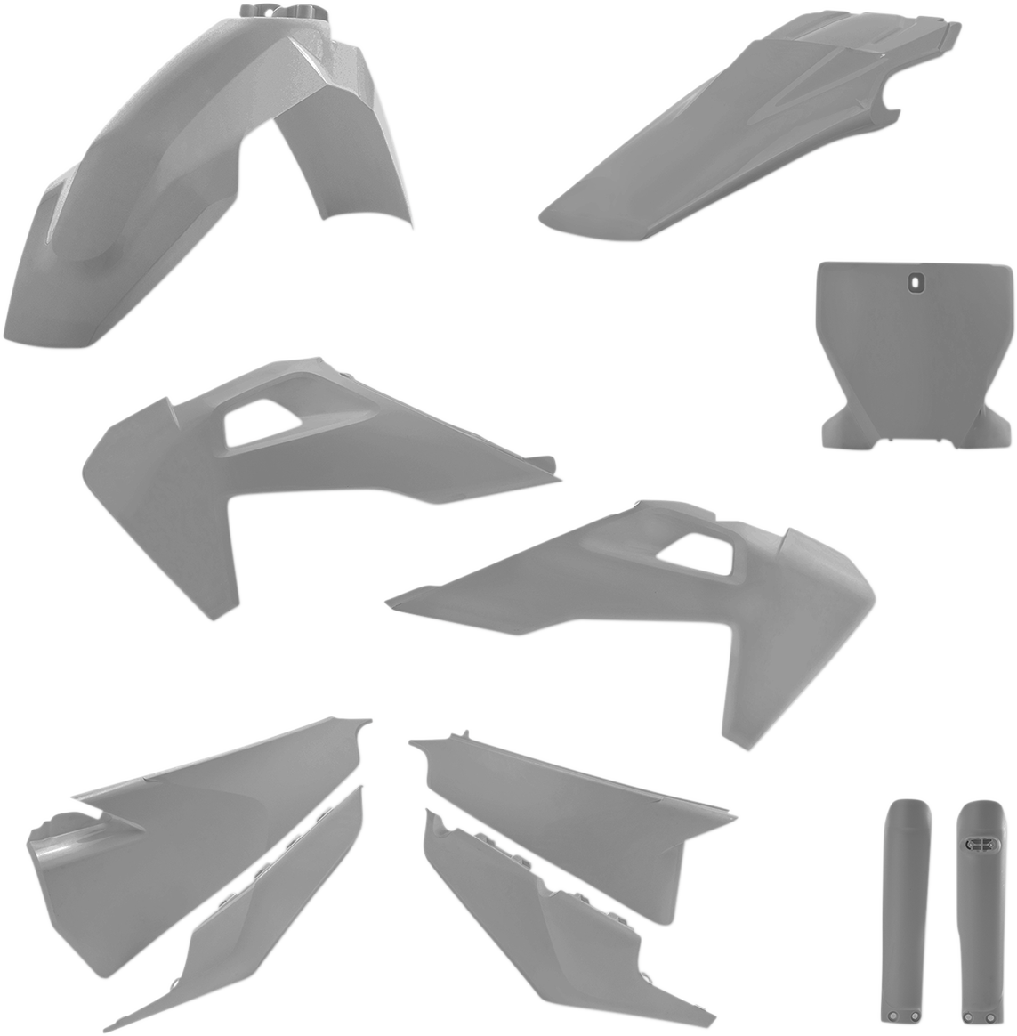 Gray ACERBIS full replacement body kit for motorcycles, featuring sleek body panels and detailed design.