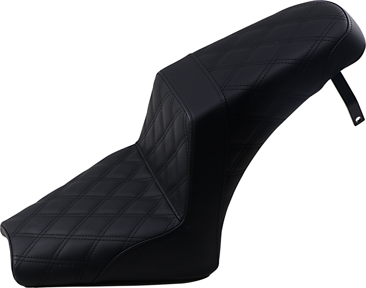 Black SADDLEMEN Step Up Seat with full lattice design for Scout Bobber, compatible with Bill's Exhausts motorcycle seats.