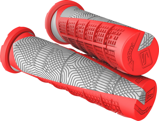 Scott Deuce ATV grips in red and gray with textured rubber for secure handling, designed for off-road motorcycles.